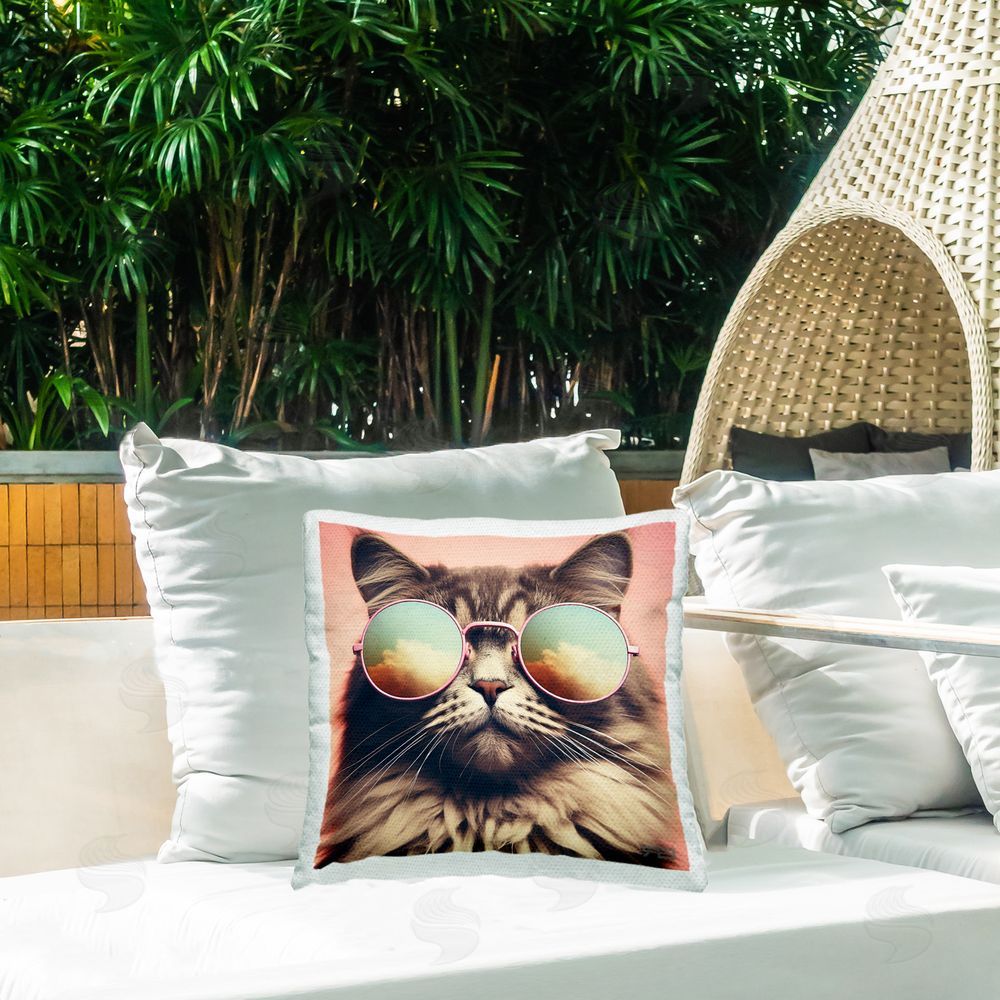 Roozbeh Bahramali Cat & Cloud Reflection Glasses Outdoor Quick-Dry Polyester Printed Throw Pillow in Back Yard
