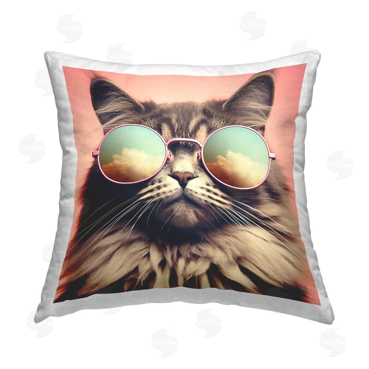 Roozbeh Bahramali Cat & Cloud Reflection Glasses Printed Plush Polyester Throw Pillow