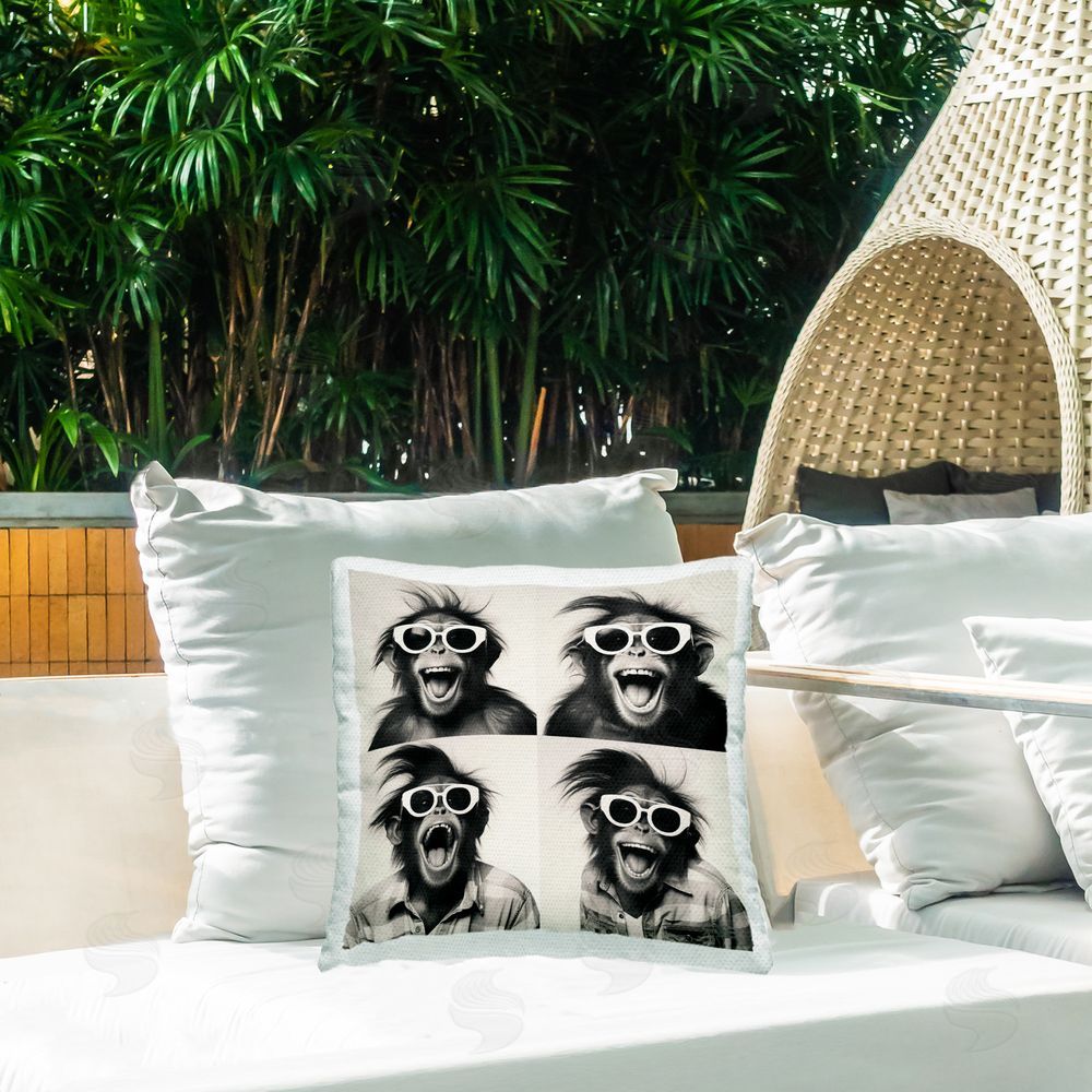 Roozbeh Bahramali Fun Sunglasses Monkey Outdoor Quick-Dry Polyester Printed Throw Pillow in Back Yard