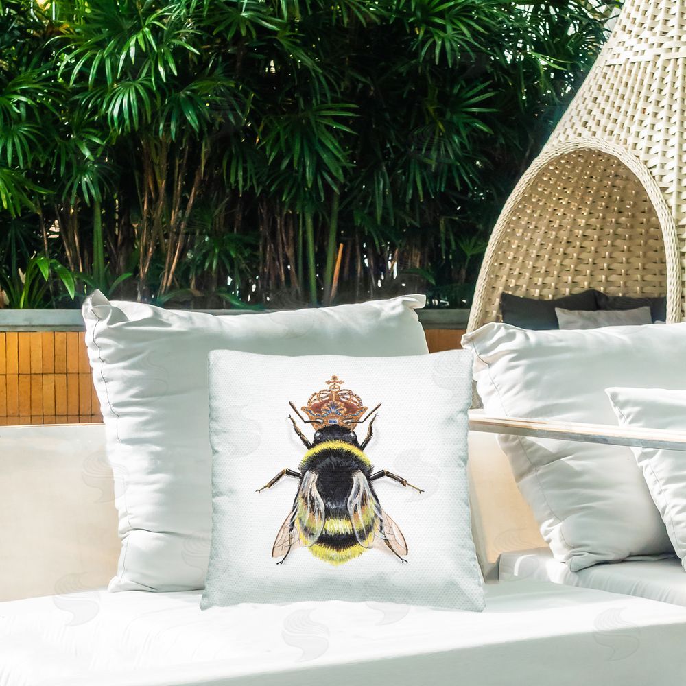 Connie Resch Queen Bee with Crown Outdoor Quick-Dry Polyester Printed Throw Pillow in Back Yard