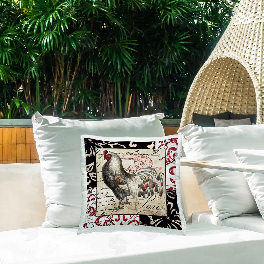 Sasha Hen with Vintage Cursive Outdoor Quick-Dry Polyester Printed Throw Pillow in Back Yard