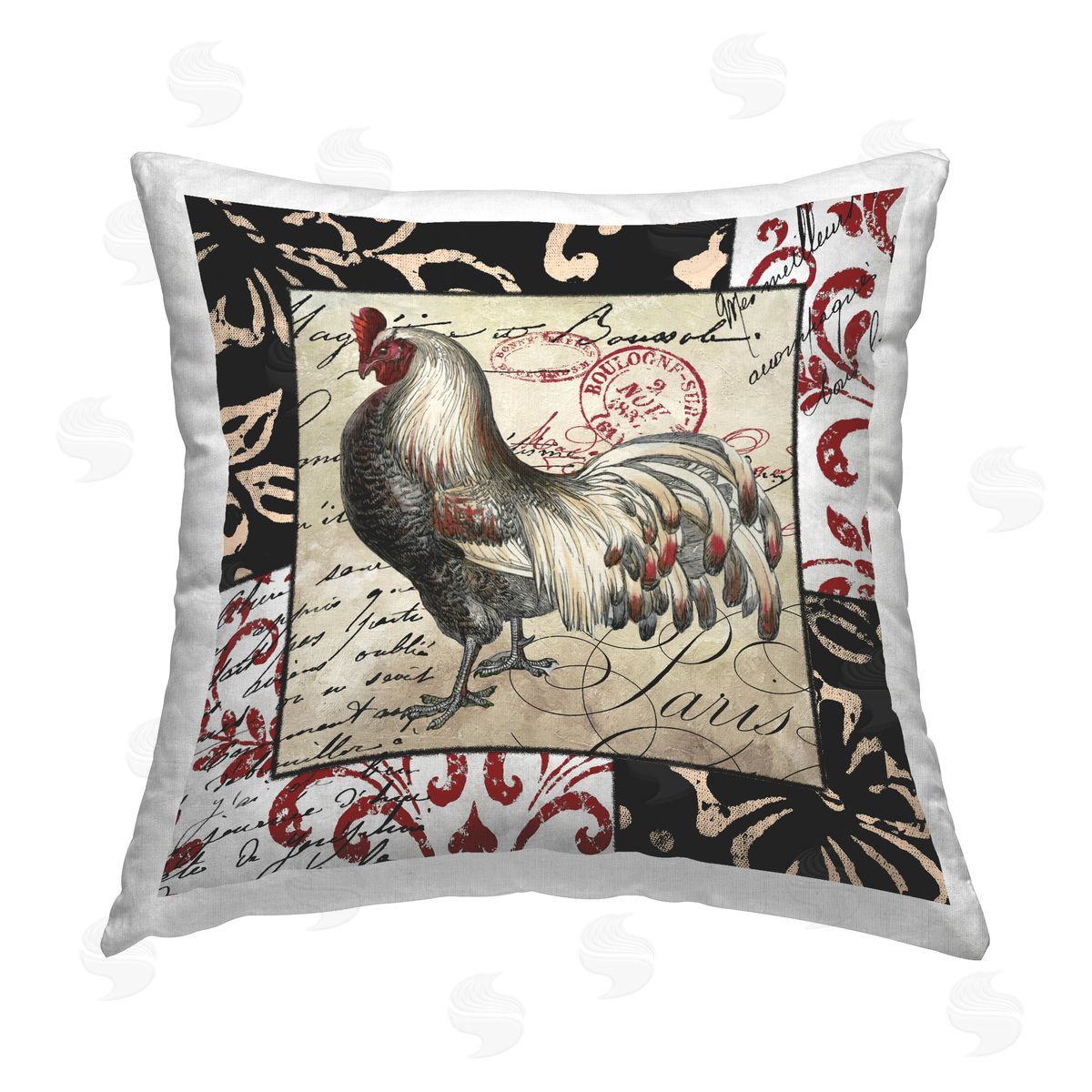 Sasha Hen with Vintage Cursive Printed Plush Polyester Throw Pillow