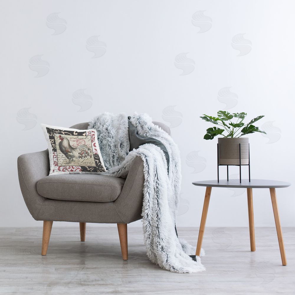 Sasha Hen with Vintage Cursive Printed Plush Polyester Throw Pillow On Chair