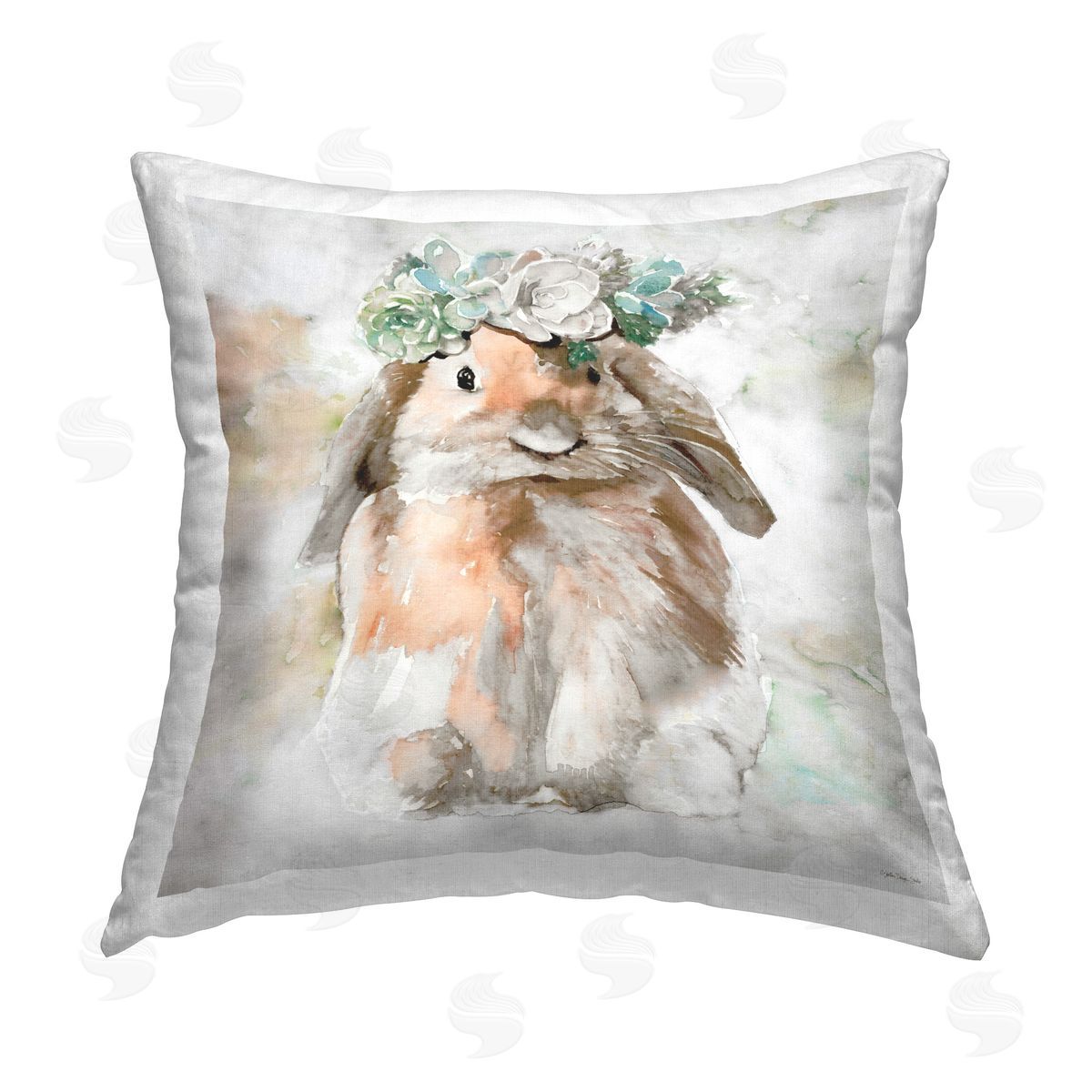 Stellar Design Studio Bunny & Spring Floral Crown Printed Plush Polyester Throw Pillow