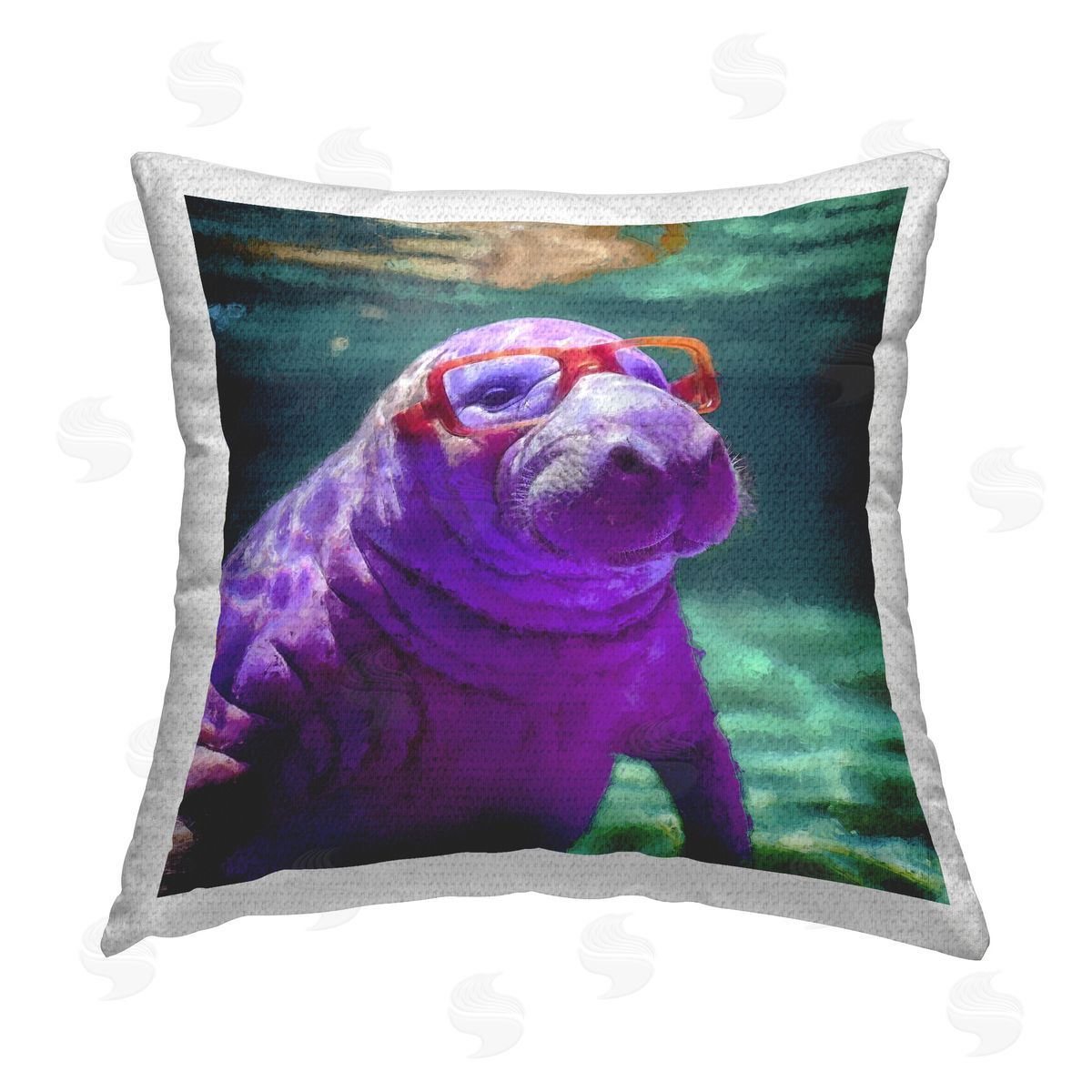 Sean Parnell Manatee with Glasses Outdoor Quick-Dry Polyester Printed Throw Pillow
