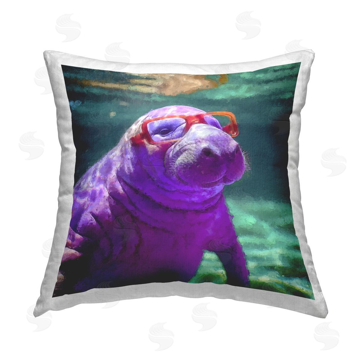 Sean Parnell Manatee with Glasses Printed Plush Polyester Throw Pillow