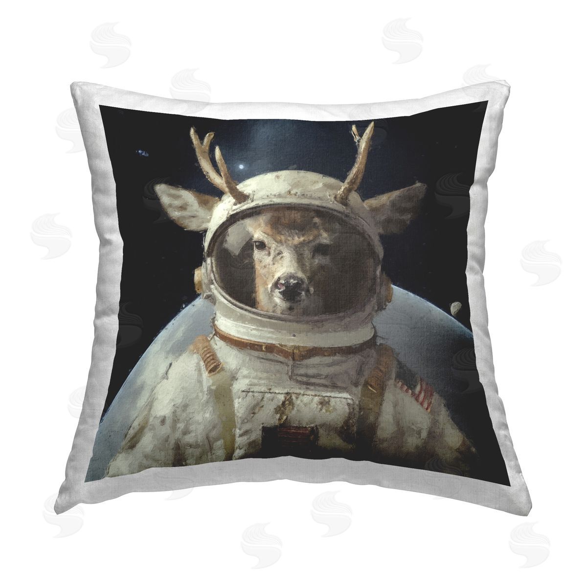 Sean Parnell Space Astronaut Deer Printed Plush Polyester Throw Pillow