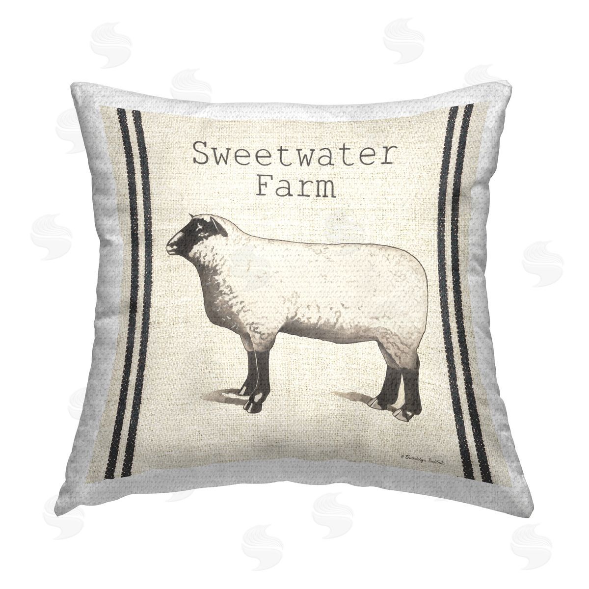 Gwendolyn Babbit Vintage Farm Sheep Outdoor Quick-Dry Polyester Printed Throw Pillow