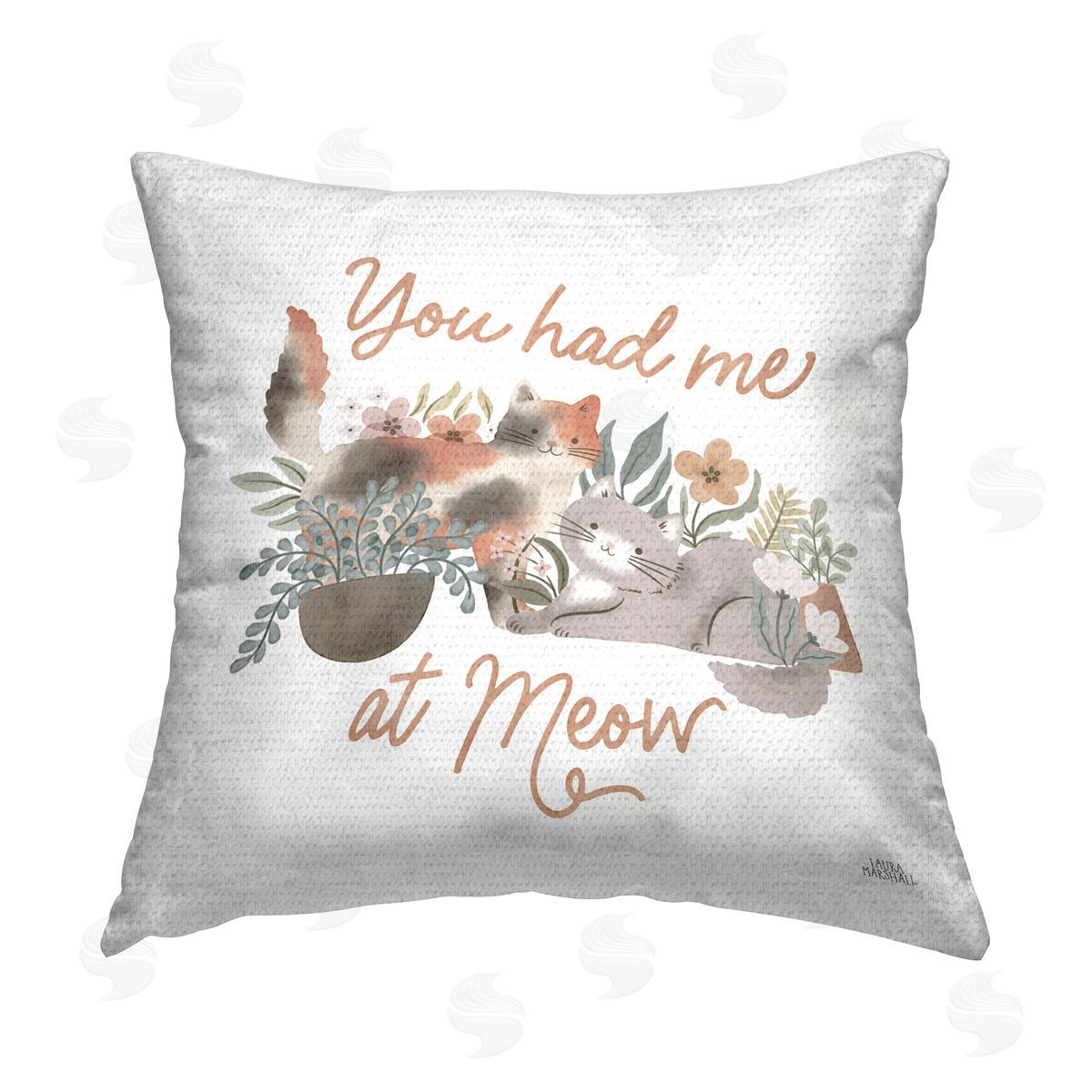 Laura Marshall Meow Garden Friends Outdoor Quick-Dry Polyester Printed Throw Pillow