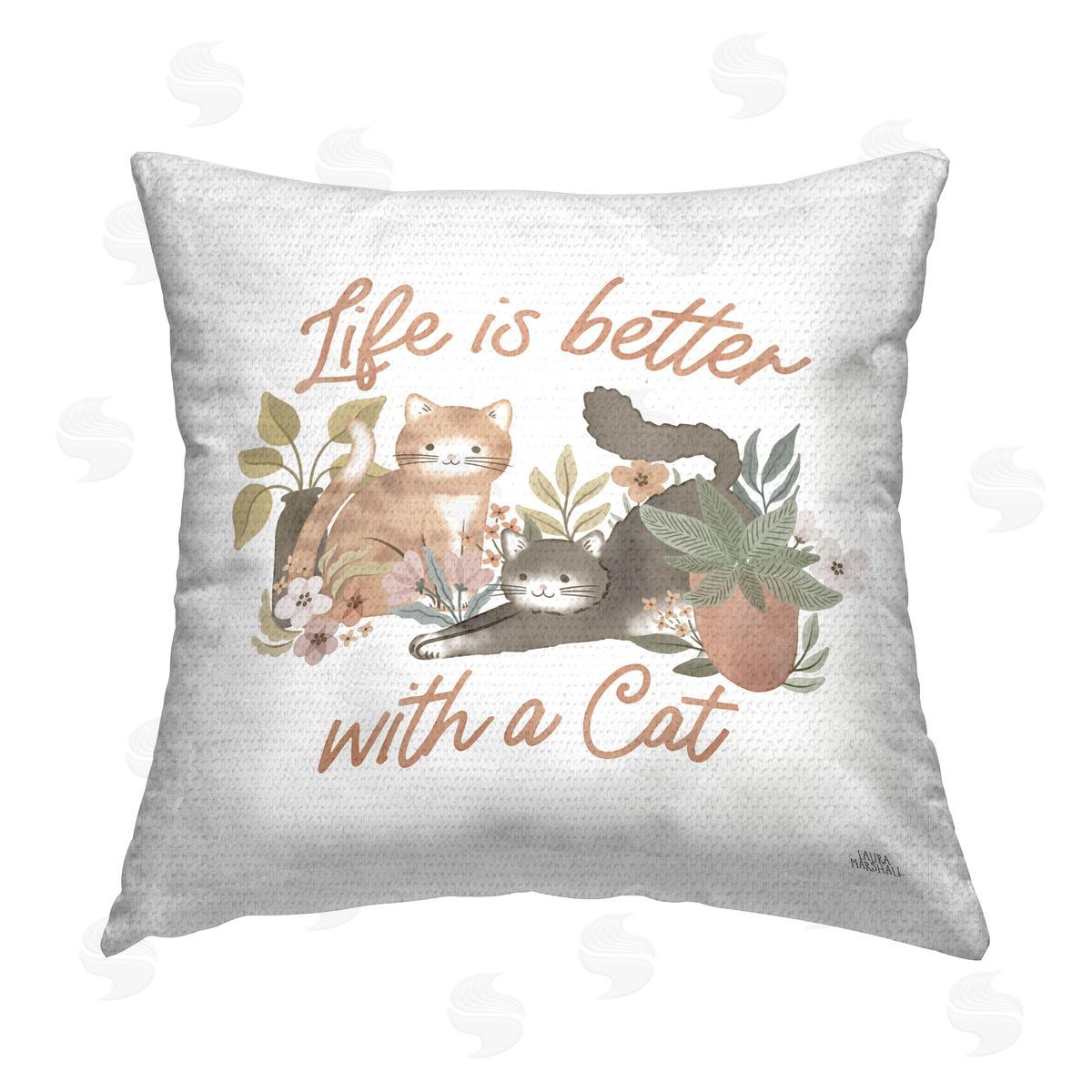 Laura Marshall Better with Cat Phrase Outdoor Quick-Dry Polyester Printed Throw Pillow