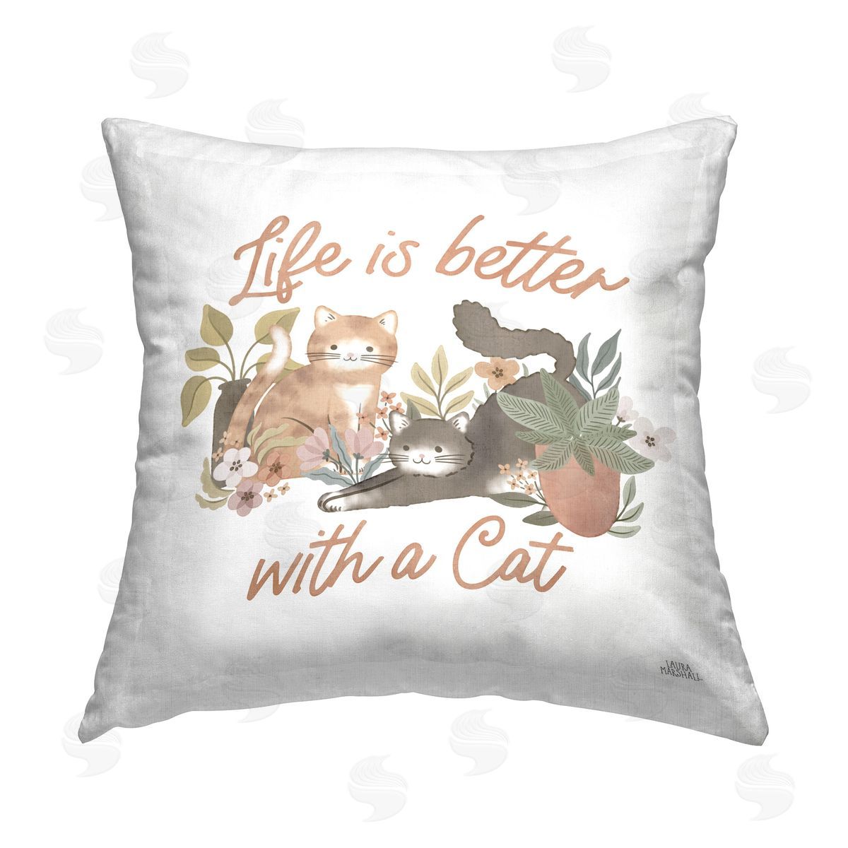 Laura Marshall Better with Cat Phrase Printed Plush Polyester Throw Pillow