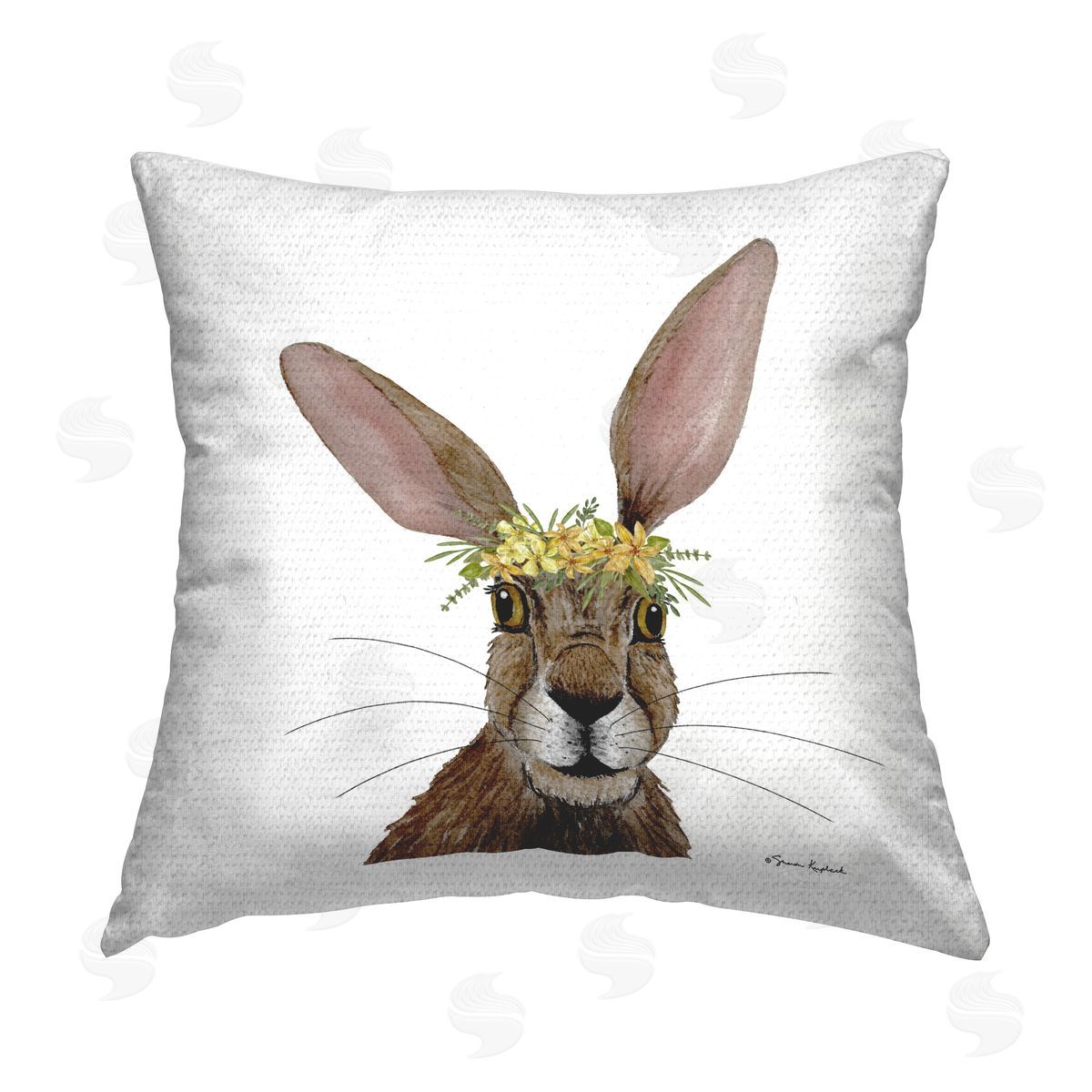 Sharon Kuplack Hare & Wildflower Crown Outdoor Quick-Dry Polyester Printed Throw Pillow