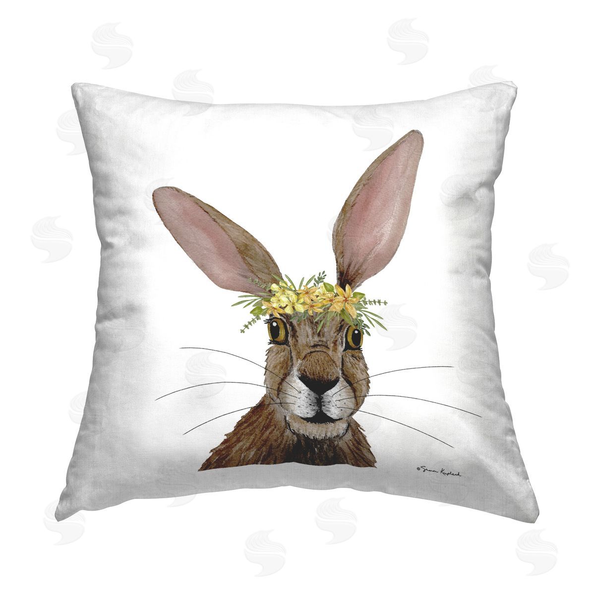 Sharon Kuplack Hare & Wildflower Crown Printed Plush Polyester Throw Pillow