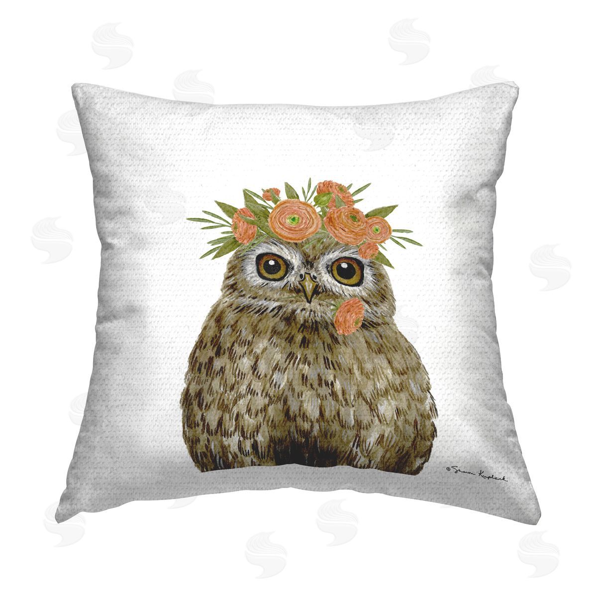Sharon Kuplack Owl & Ranunculus Crown Outdoor Quick-Dry Polyester Printed Throw Pillow