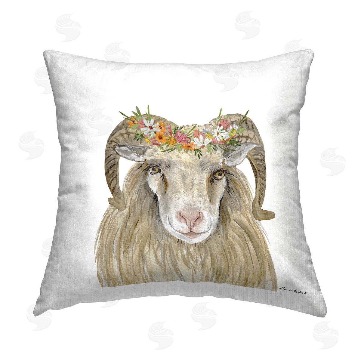 Sharon Kuplack Ram & Wildflower Crown Printed Plush Polyester Throw Pillow