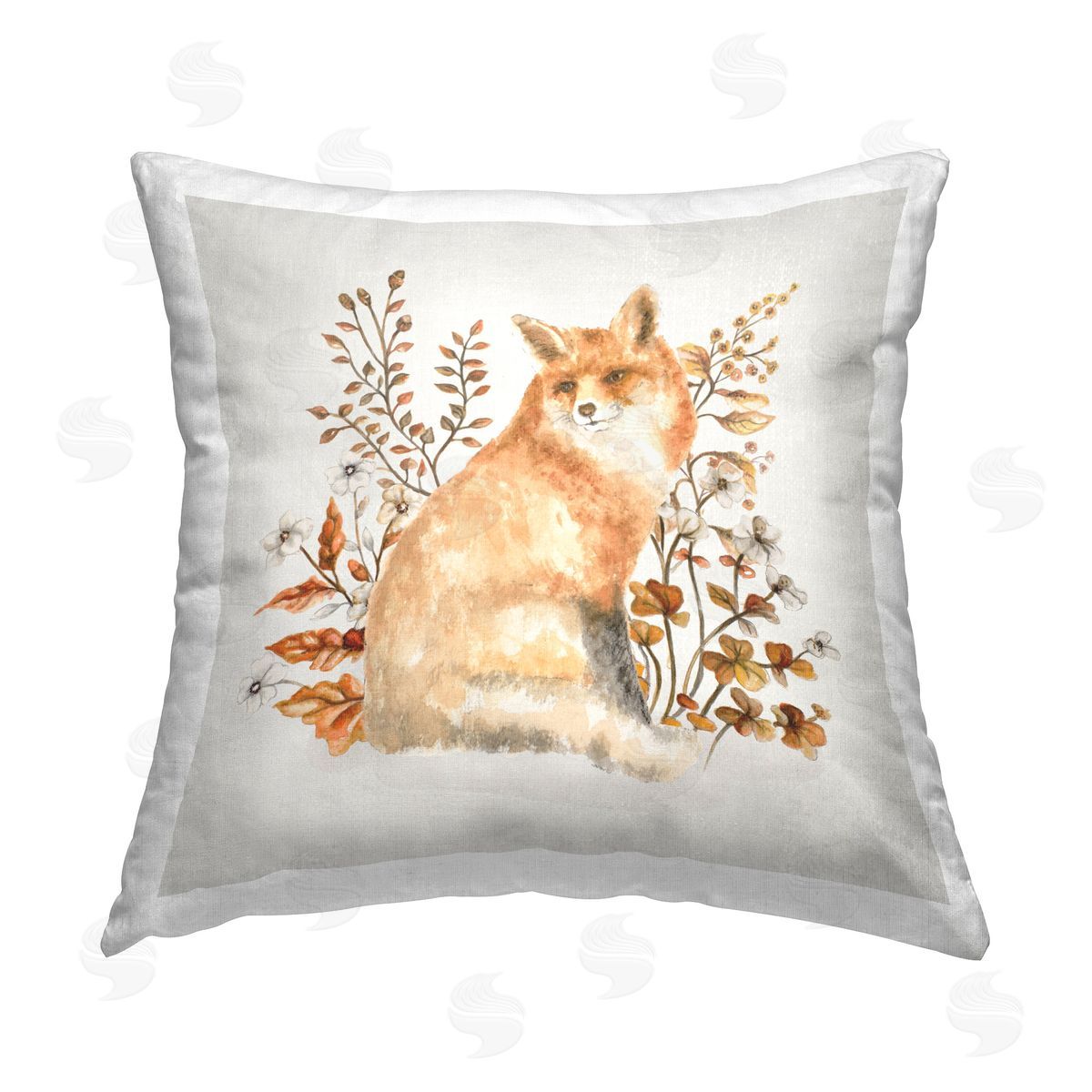 Janice Gaynor Rustic Fox & Botanicals Printed Plush Polyester Throw Pillow