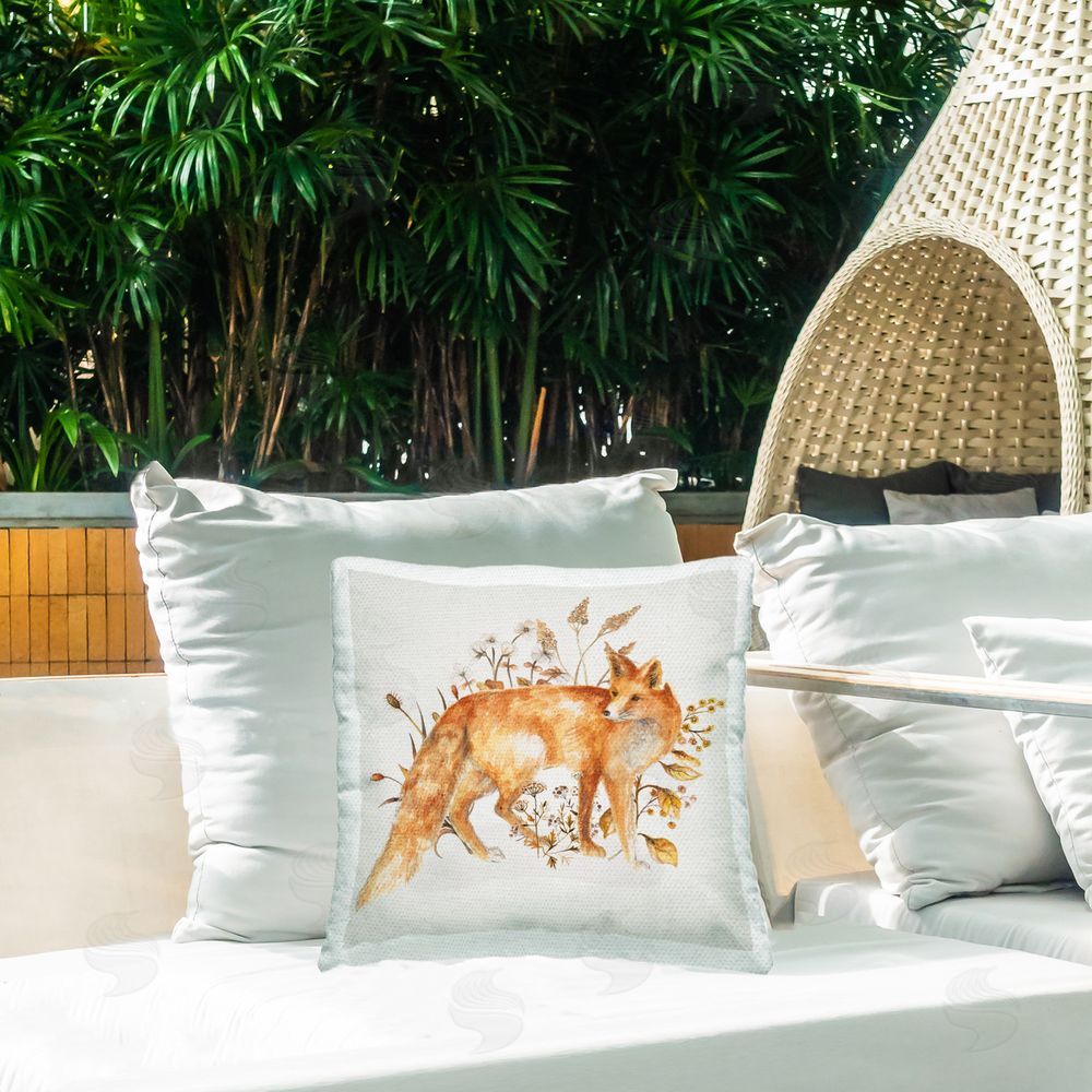 Janice Gaynor Forest Fox & Botanicals Outdoor Quick-Dry Polyester Printed Throw Pillow in Back Yard