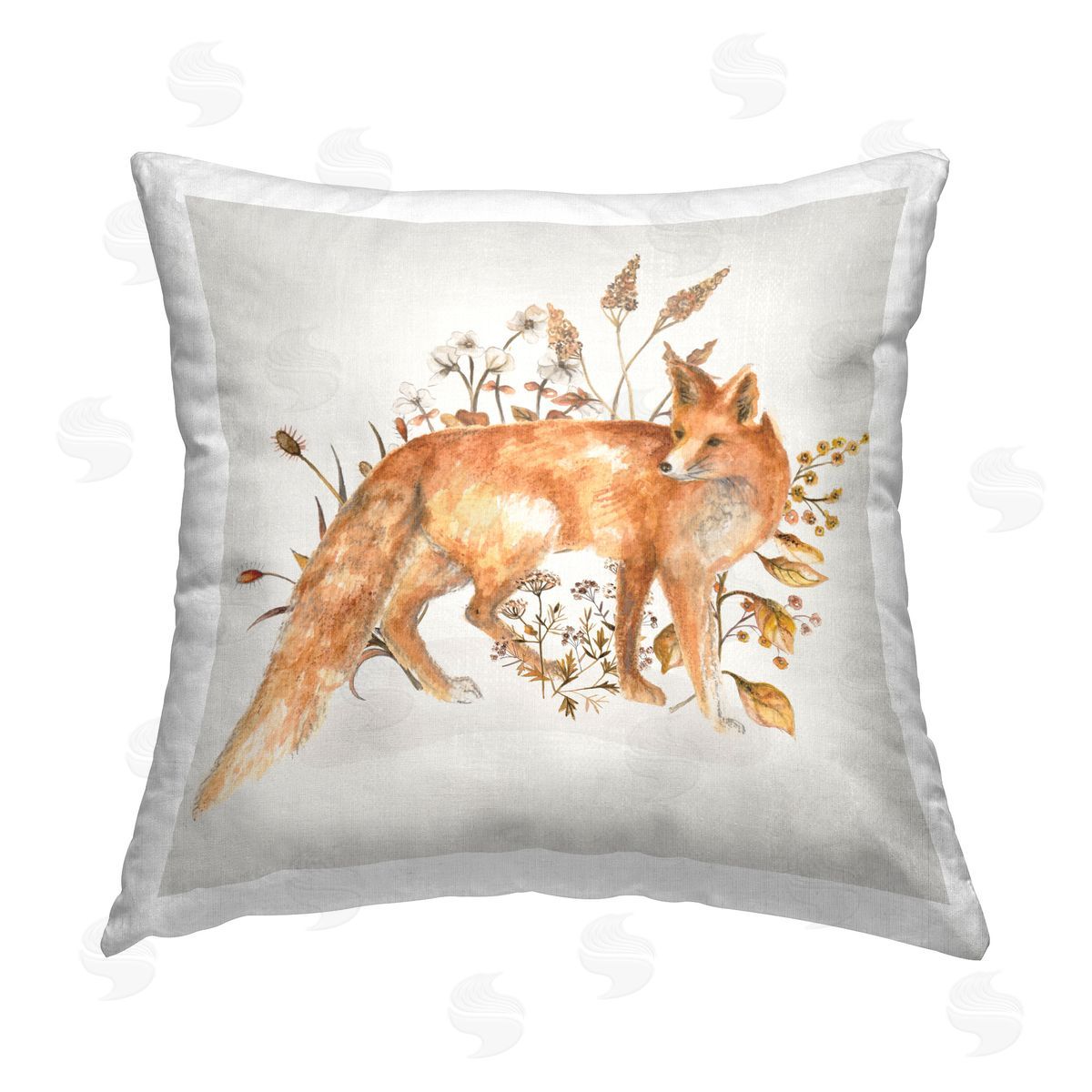 Janice Gaynor Forest Fox & Botanicals Printed Plush Polyester Throw Pillow