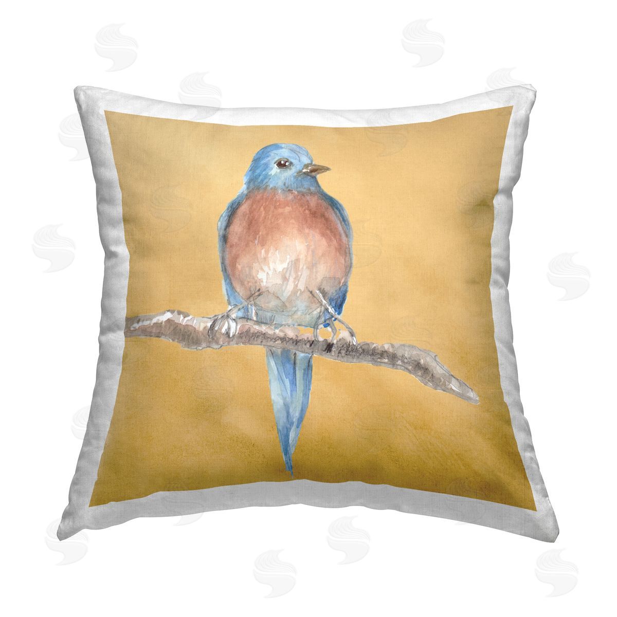 Lanie Loreth Traditional Bluebird Perched Printed Plush Polyester Throw Pillow