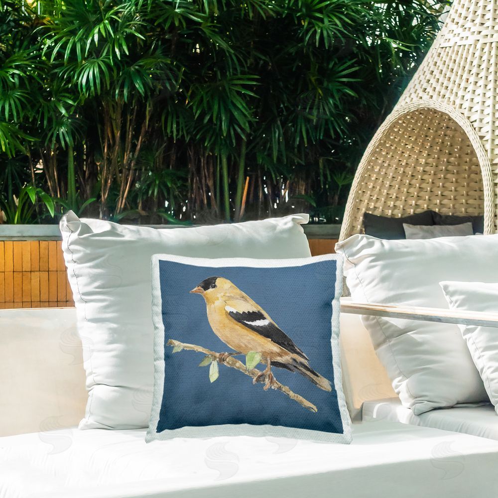 Lanie Loreth Traditional Yellow Bird Outdoor Quick-Dry Polyester Printed Throw Pillow in Back Yard
