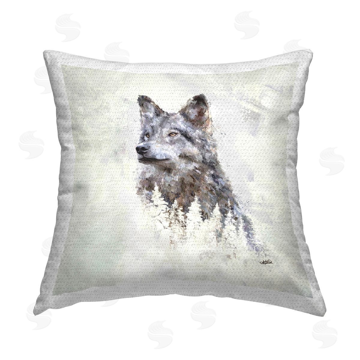 Sally Kaye Barlow/Makaio Design Rustic Wolf & Trees Outdoor Quick-Dry Polyester Printed Throw Pillow