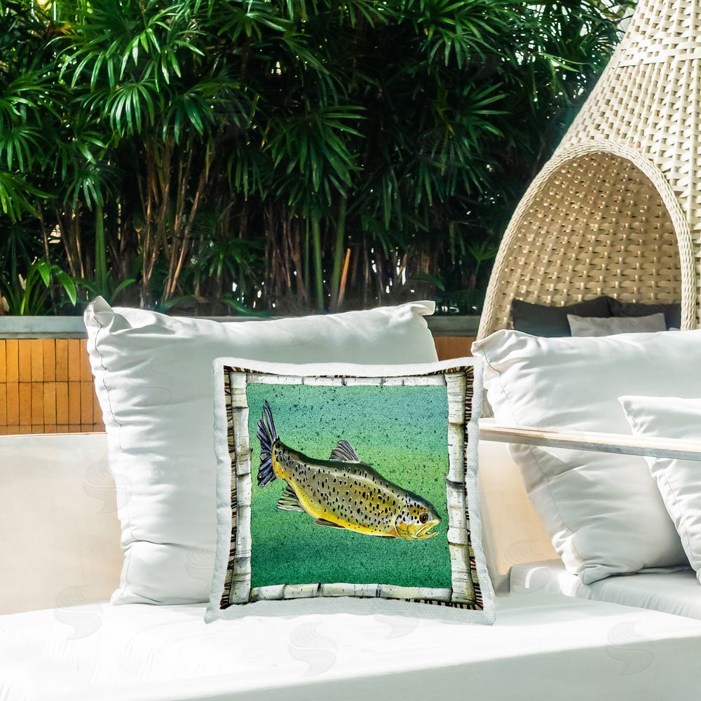 Jacki Frerichs Birch Border Trout Outdoor Quick-Dry Polyester Printed Throw Pillow in Back Yard