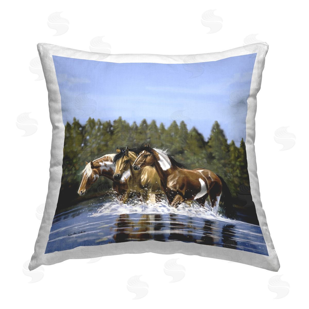 Victoria Schultz Horses Upstream Splashing Printed Plush Polyester Throw Pillow