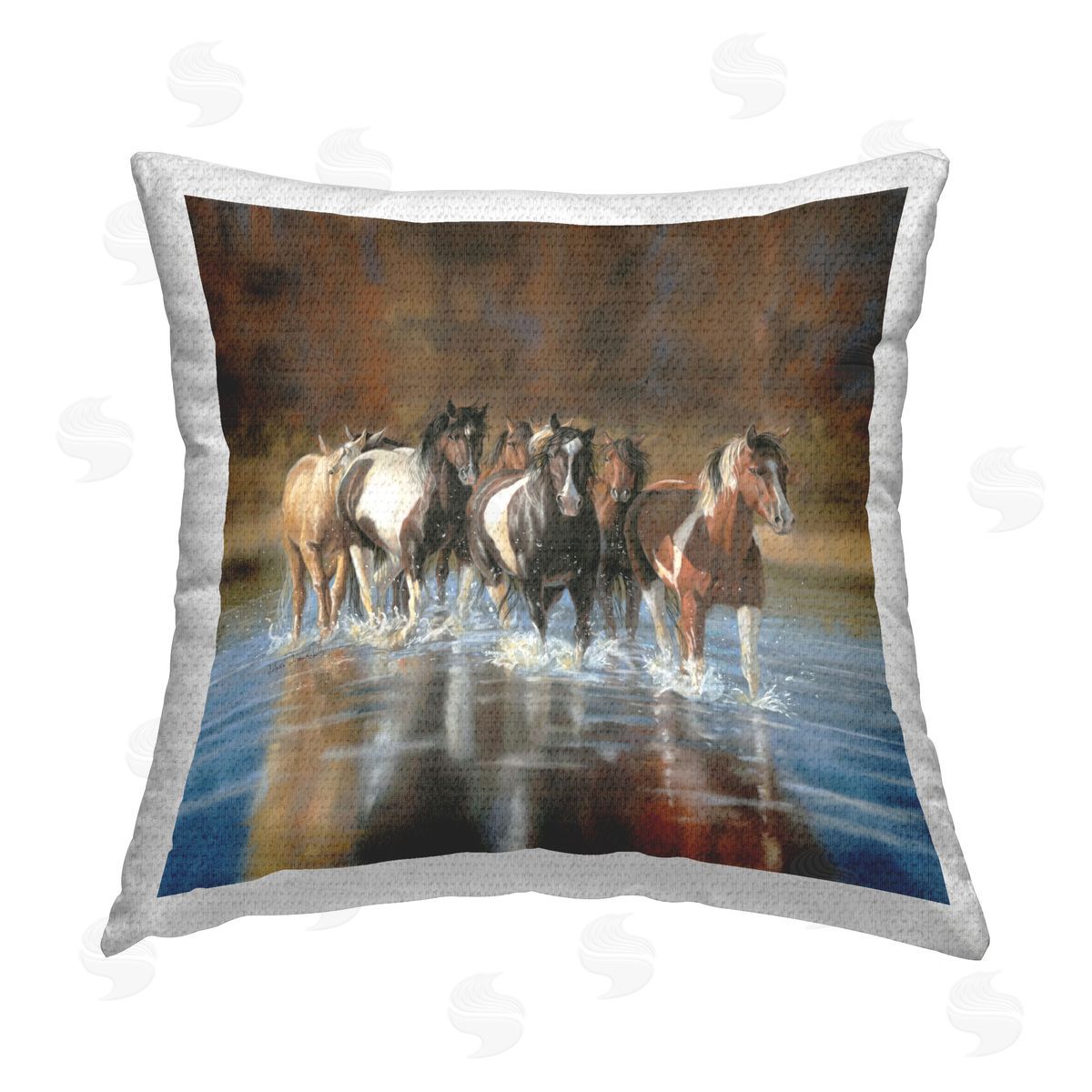 Victoria Schultz River & Horses Scenery Outdoor Quick-Dry Polyester Printed Throw Pillow