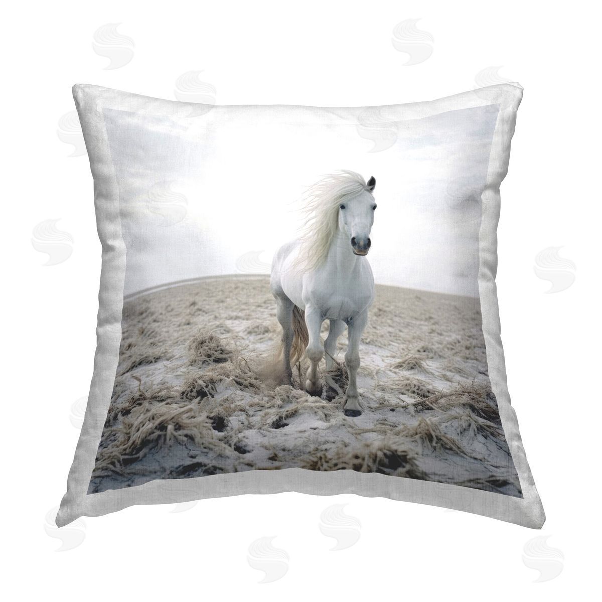 Ray Powers Windswept Beach Horse Printed Plush Polyester Throw Pillow