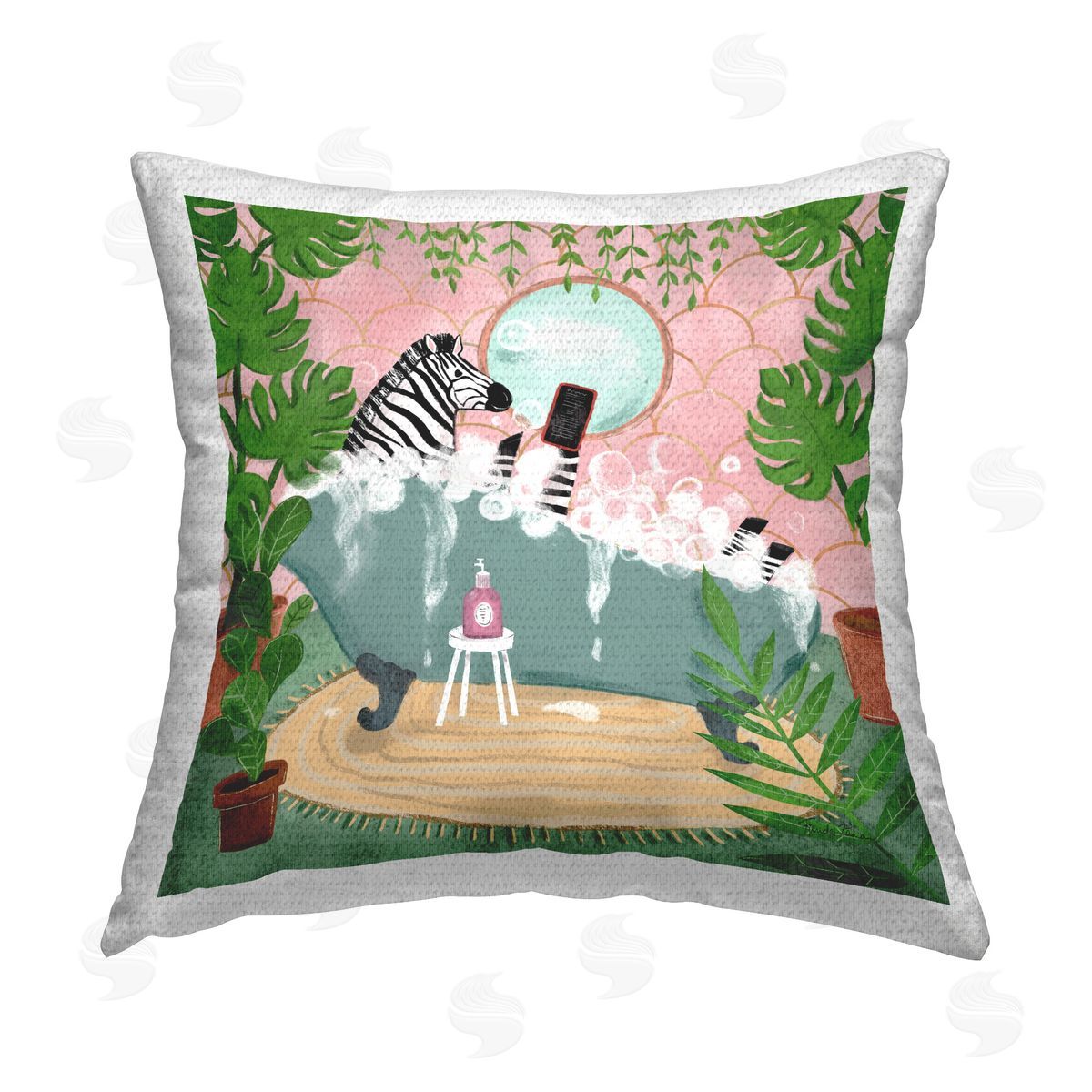 Farida Zaman Zebra Fun Bath Time Outdoor Quick-Dry Polyester Printed Throw Pillow