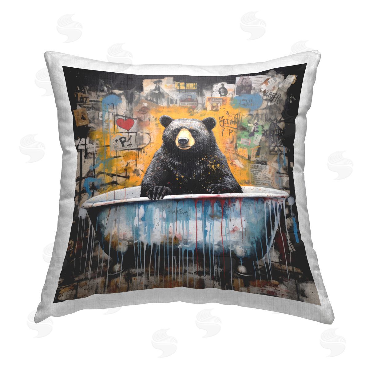 Lazar Studio Graffiti Bathing Bear Printed Plush Polyester Throw Pillow