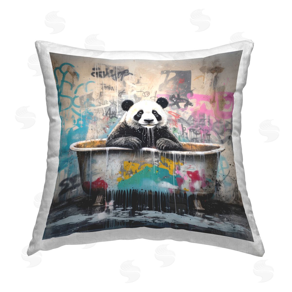 Lazar Studio Graffiti Bathing Panda Printed Plush Polyester Throw Pillow
