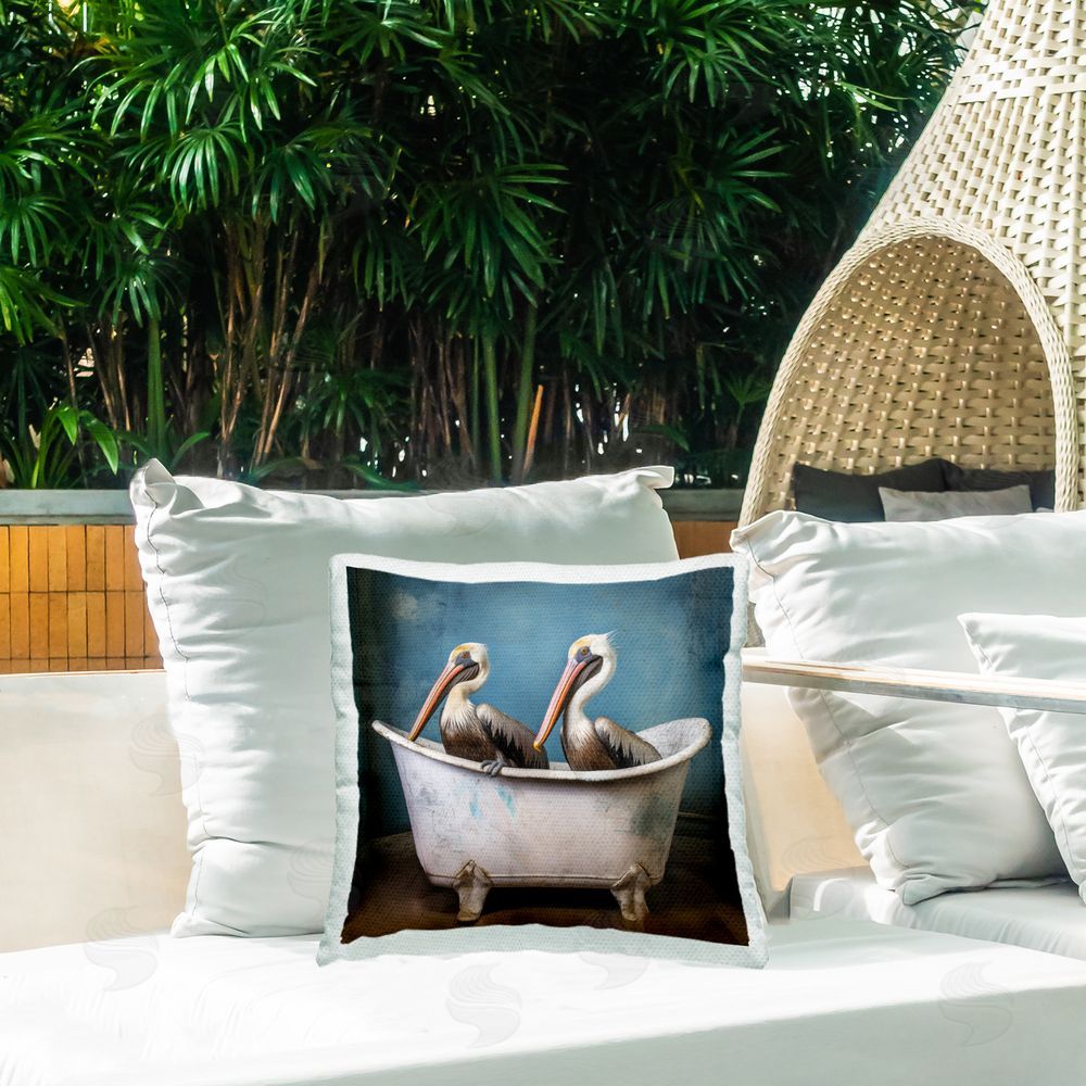 Lazar Studio Pelican Bath Time Outdoor Quick-Dry Polyester Printed Throw Pillow in Back Yard