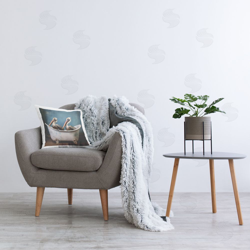 Lazar Studio Pelican Bath Time Printed Plush Polyester Throw Pillow On Chair