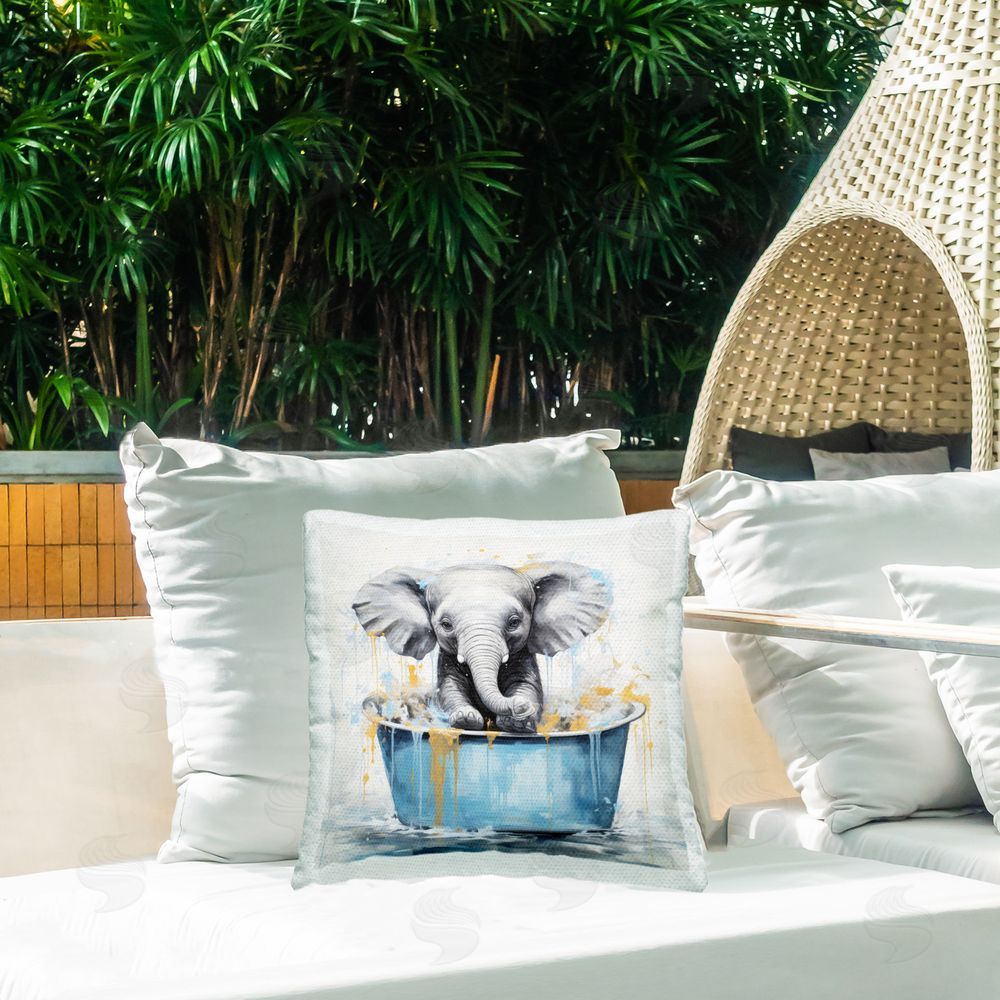 Lazar Studio Bathing Baby Elephant Outdoor Quick-Dry Polyester Printed Throw Pillow in Back Yard