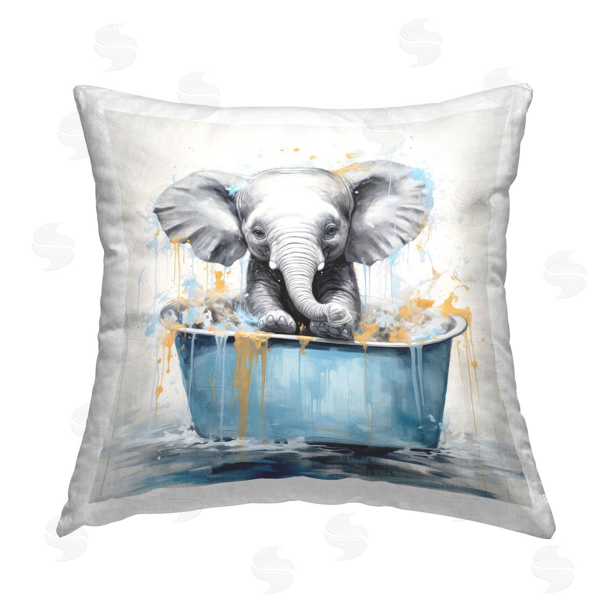 Lazar Studio Bathing Baby Elephant Printed Plush Polyester Throw Pillow