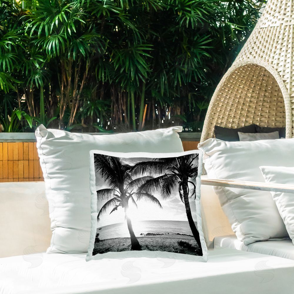 Susan Bryant Sunlit Palm Silhouettes Outdoor Quick-Dry Polyester Printed Throw Pillow in Back Yard