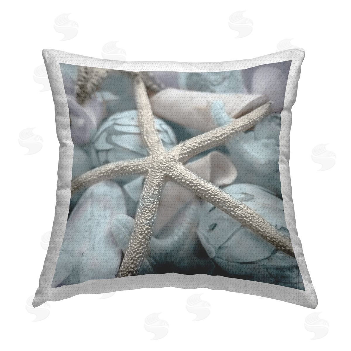 Susan Bryant Starfish & Various Shells Outdoor Quick-Dry Polyester Printed Throw Pillow
