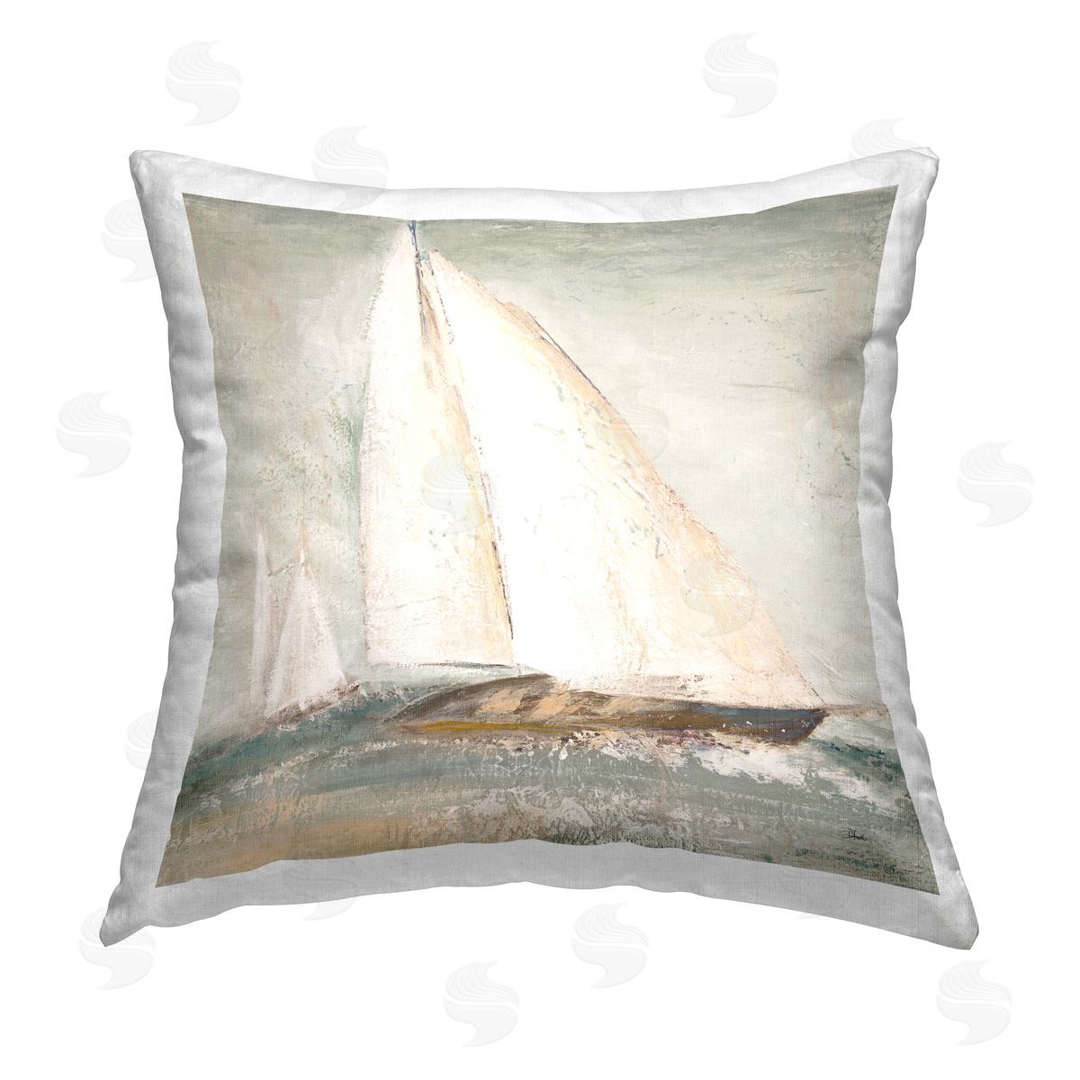 Patricia Pinto Vintage Splashing Sailboat Printed Plush Polyester Throw Pillow