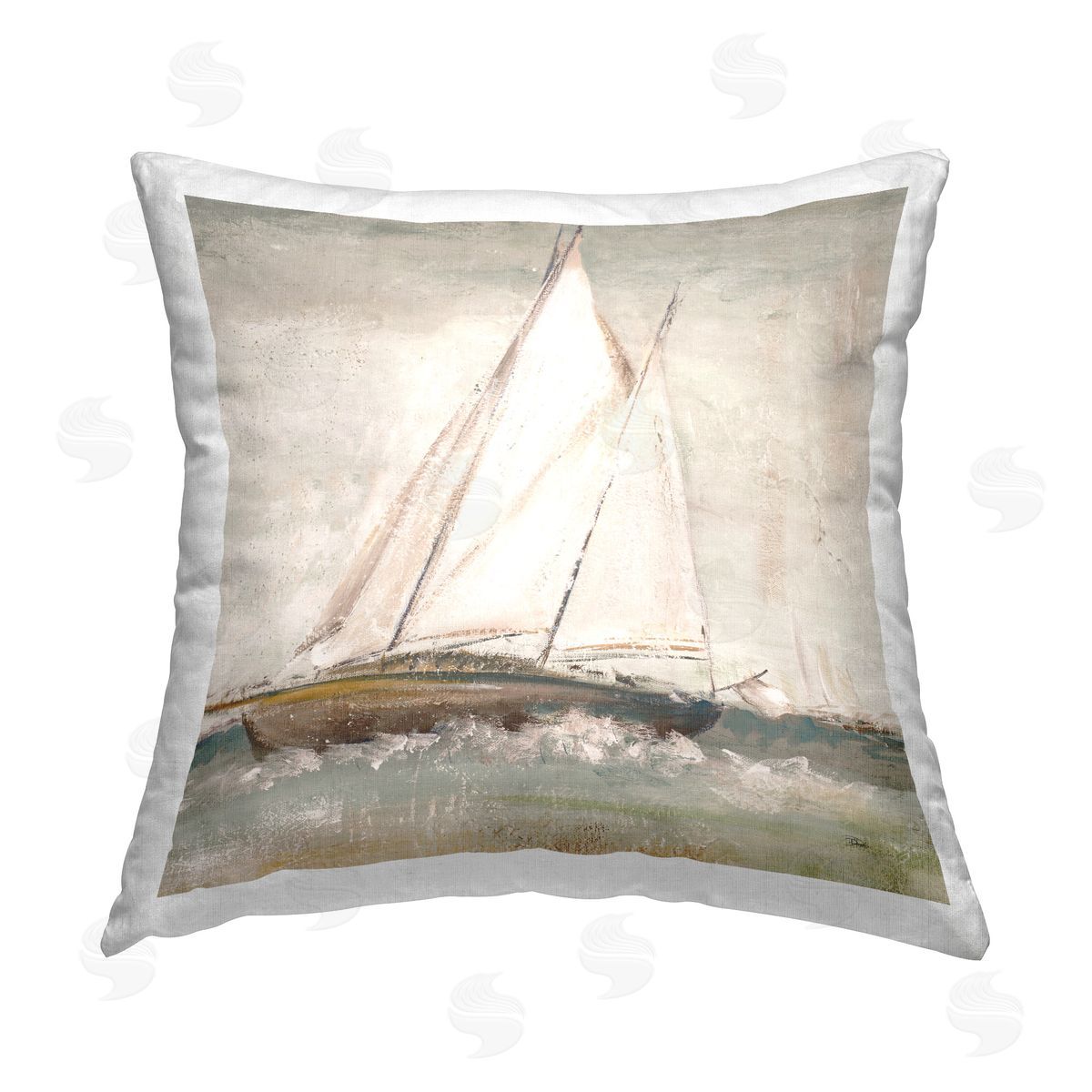 Patricia Pinto Traditional Sailboat Splash Printed Plush Polyester Throw Pillow