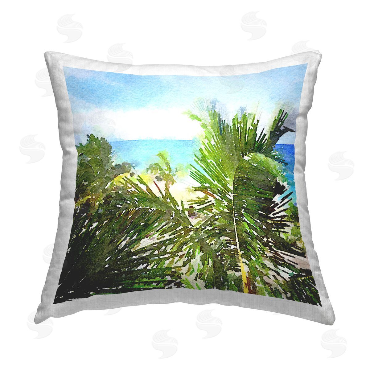 Nola James Palm Leaves over Beach Printed Plush Polyester Throw Pillow