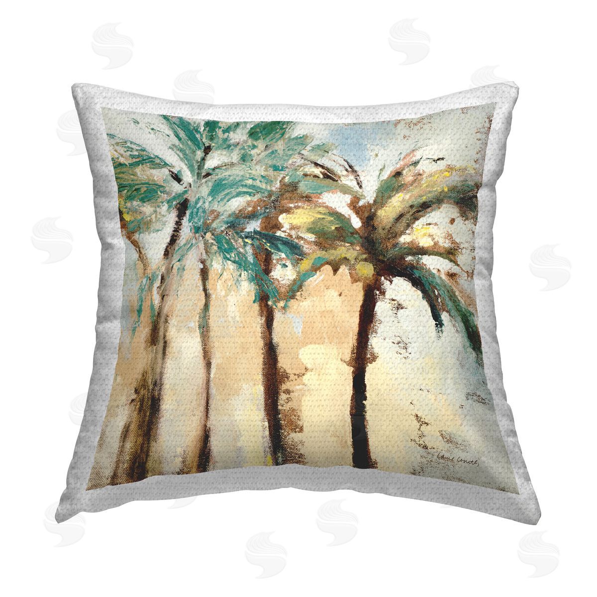 Lanie Loreth Rustic Brushed Palm Trees Outdoor Quick-Dry Polyester Printed Throw Pillow