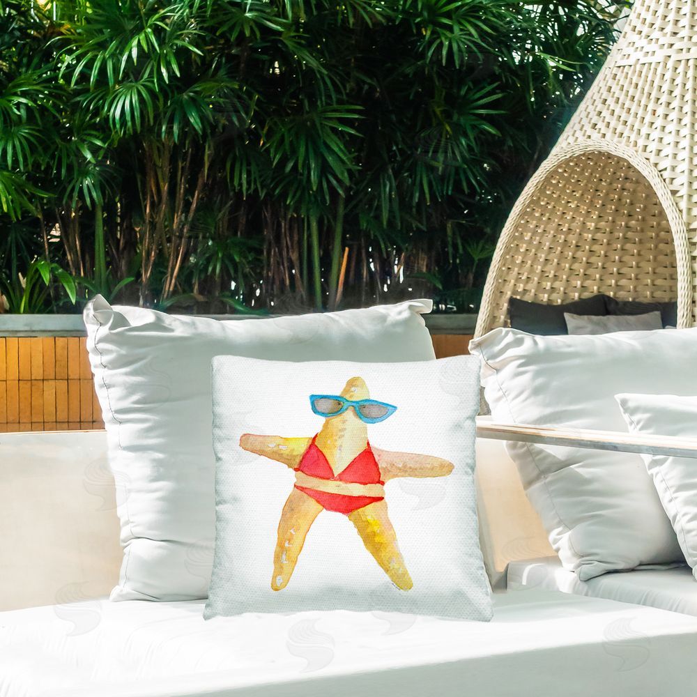 Lanie Loreth Fun Swimsuit Starfish Outdoor Quick-Dry Polyester Printed Throw Pillow in Back Yard