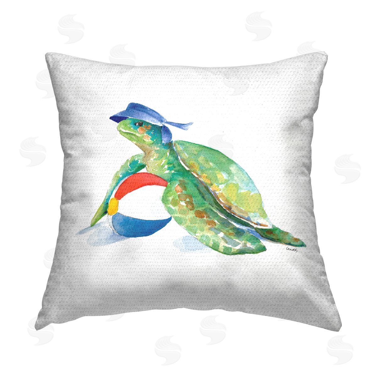 Lanie Loreth Turtle & Beach Ball Outdoor Quick-Dry Polyester Printed Throw Pillow