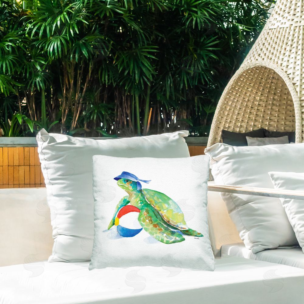 Lanie Loreth Turtle & Beach Ball Outdoor Quick-Dry Polyester Printed Throw Pillow in Back Yard