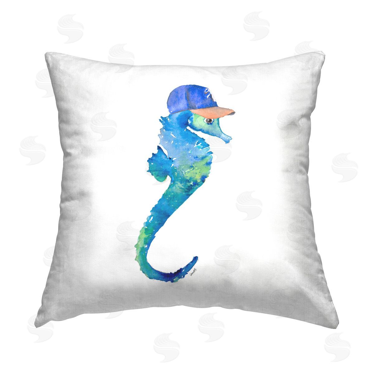 Lanie Loreth Blue Seahorse in Hat Printed Plush Polyester Throw Pillow