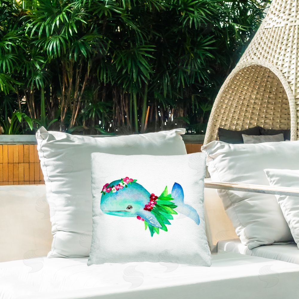 Lanie Loreth Hula Skirt Whale Outdoor Quick-Dry Polyester Printed Throw Pillow in Back Yard