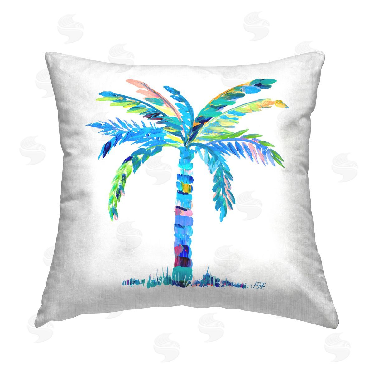 Julie DeRice Bold Blue Palm Tree Printed Plush Polyester Throw Pillow