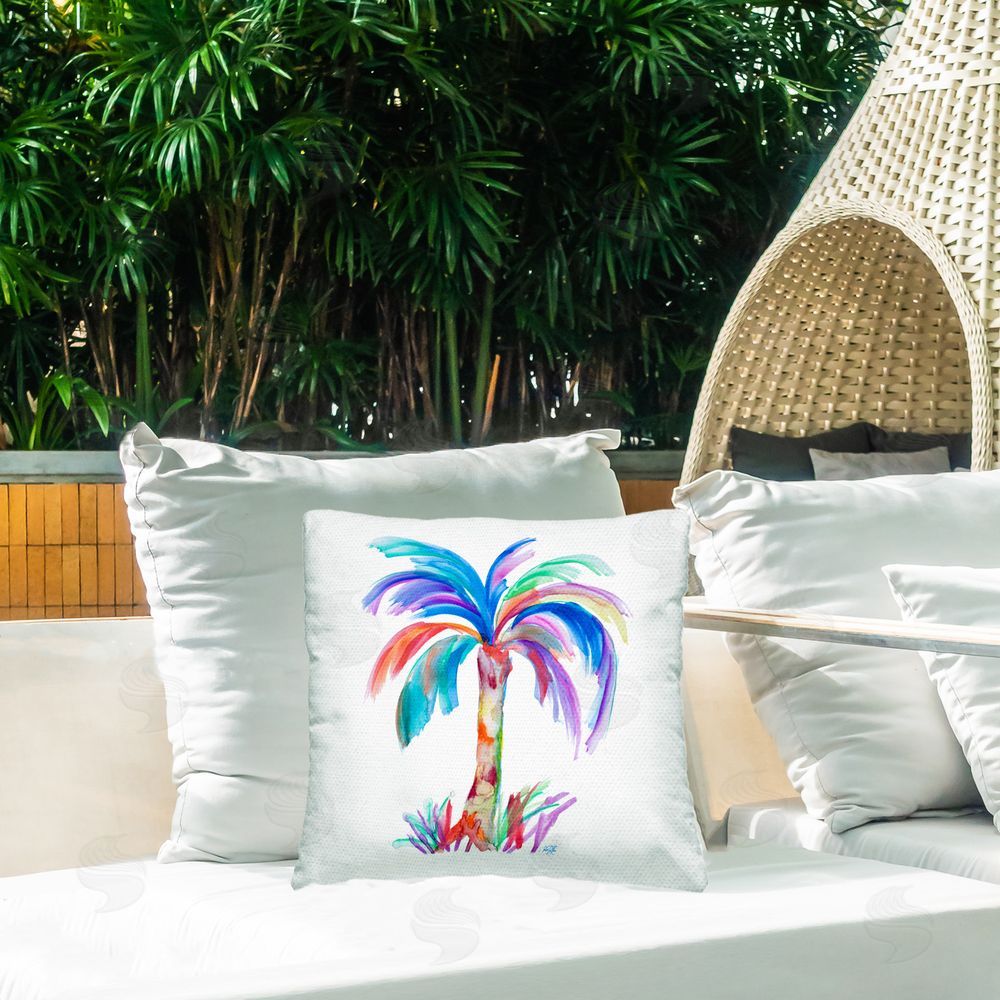 Julie DeRice Bold Palm Tree Outdoor Quick-Dry Polyester Printed Throw Pillow in Back Yard