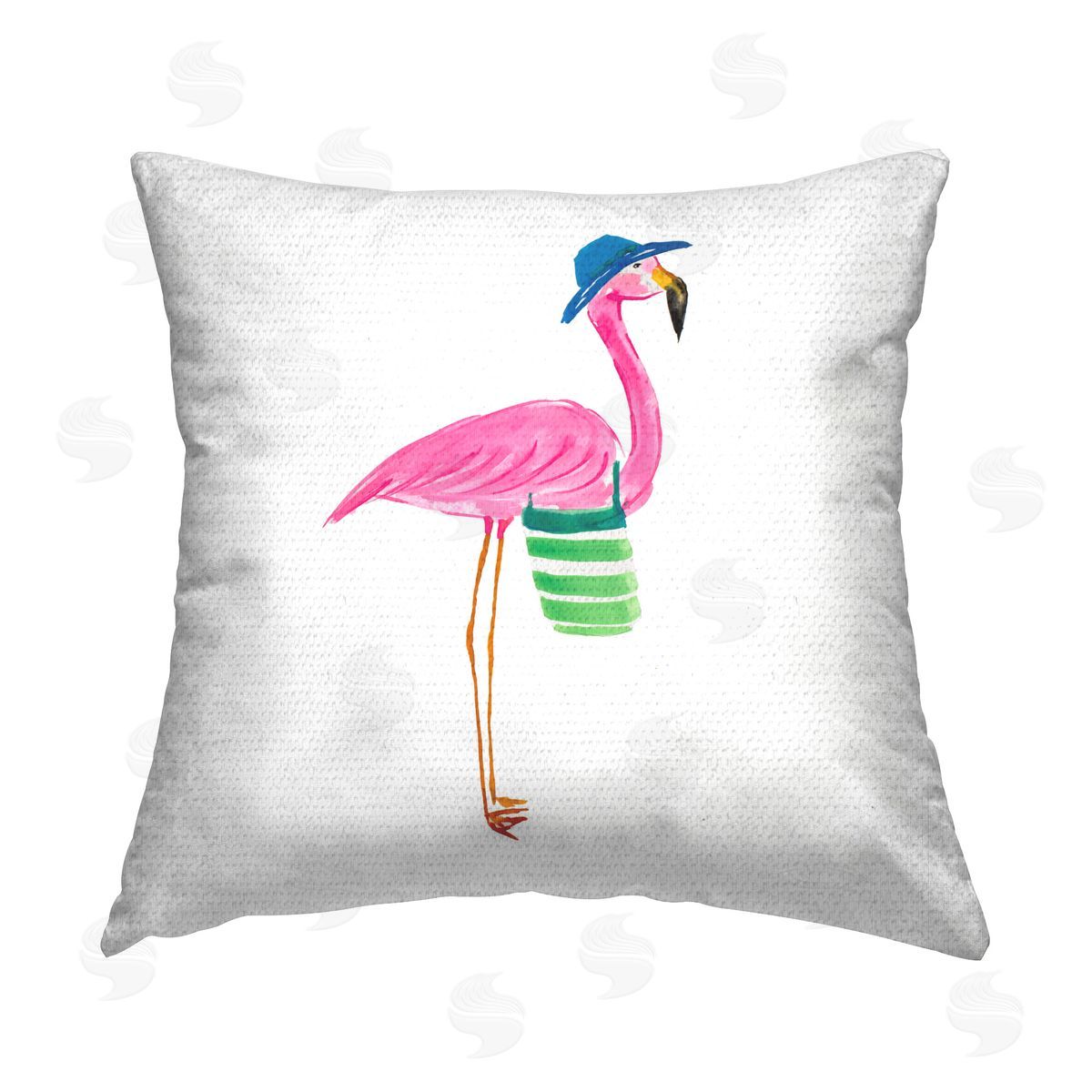 Julie DeRice Flamingo with Beach Bag Outdoor Quick-Dry Polyester Printed Throw Pillow